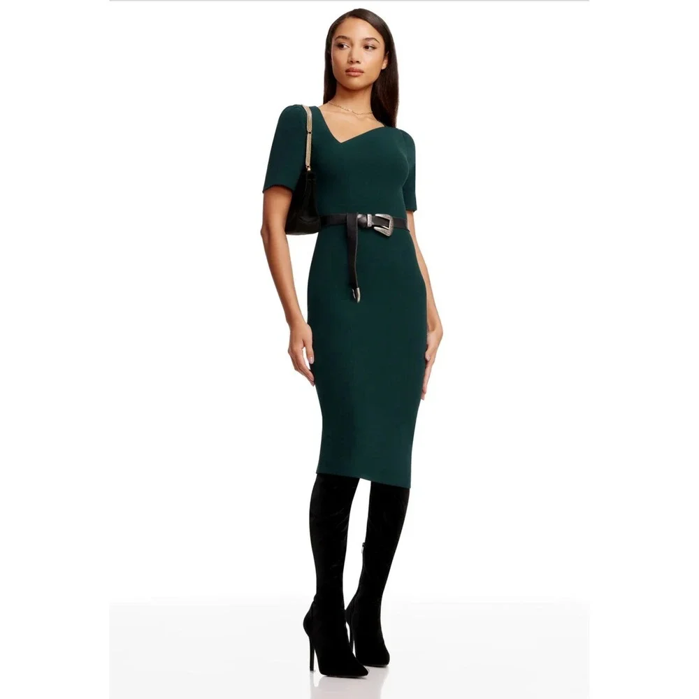 Dress The Population Womens Sheath Dress Green Short Sleeve - Picture 2 of 5